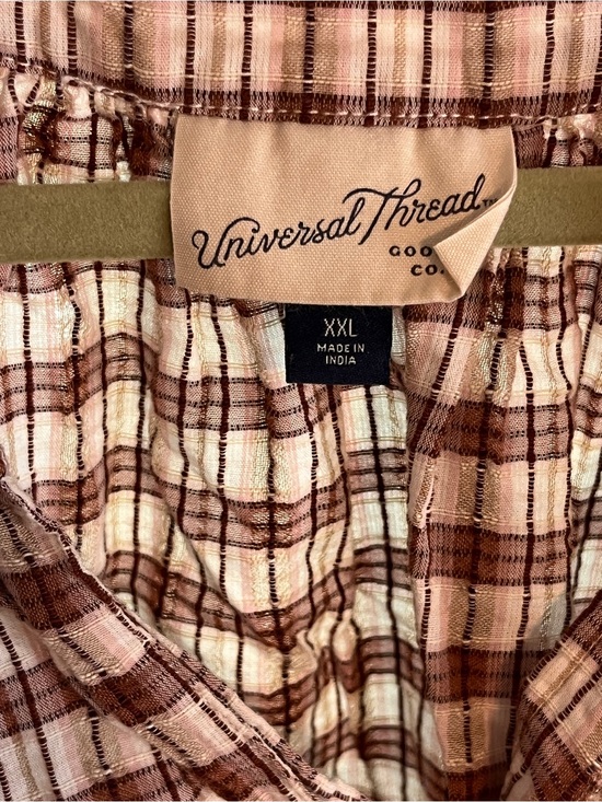Universal Thread Tops - Universal Thread Plaid Button-Front Top in Pink and Brown